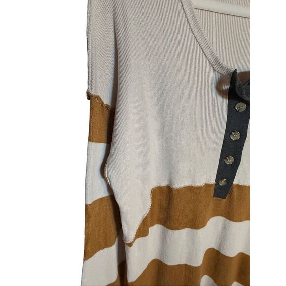 BDG Womens Ivory Brown Tunic Sweater Dress Sz Large Henley Striped Ribbed Knit - Picture 9 of 10